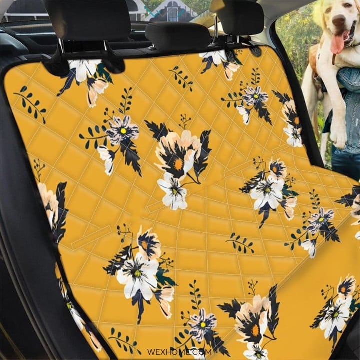 Yellow Flower Print Pet Car Seat Cover