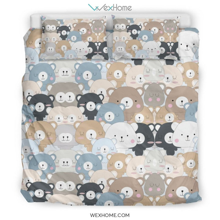 Teddy Bear Print Pattern Duvet Cover Bedding Set