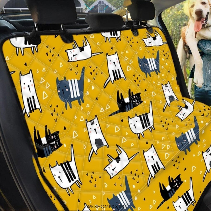 Yellow Doodle Cat Print Pet Car Seat Cover
