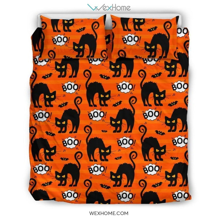 Halloween Black Cat Pattern Print Duvet Cover Bedding Set