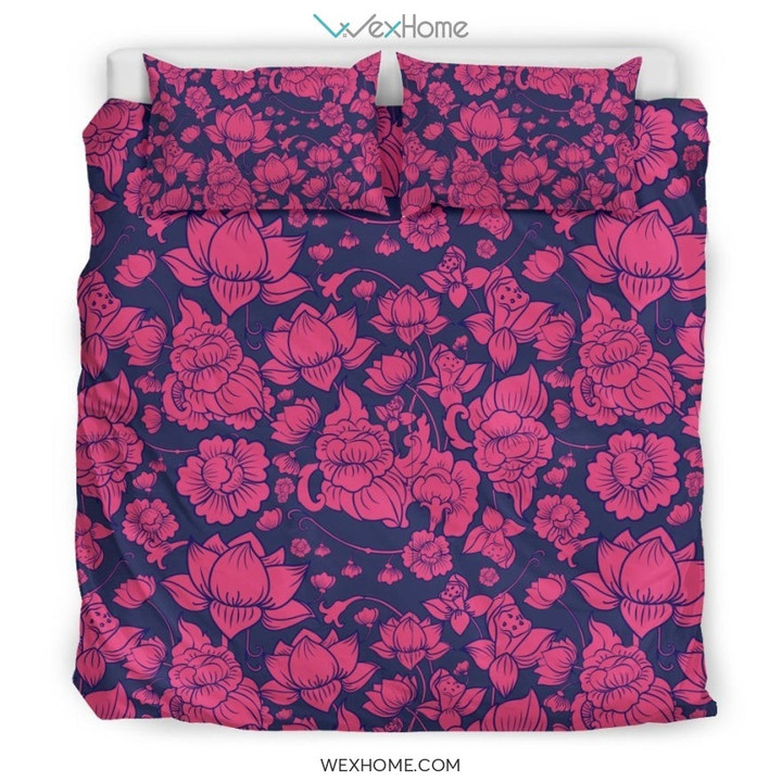 Pattern Print Lotus Duvet Cover Bedding Set