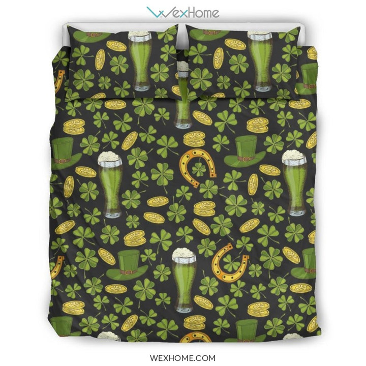 St Patrick's Day Leprechaun Beer Pattern Print Duvet Cover Bedding Set