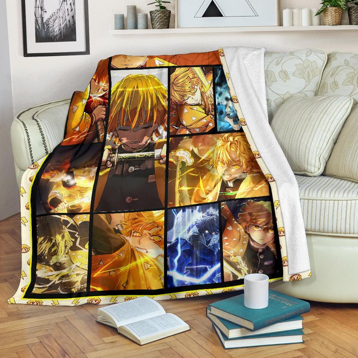 Zenitsu Agatsuma Demon Slayer Fleece Blanket Anime Home Decor Custom For Fans NA031604