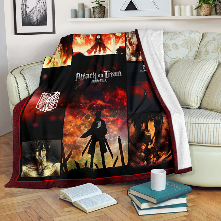 Eren Yeager Attack On Titan Fleece Blanket Anime Home Decor Custom For Fans NA033001