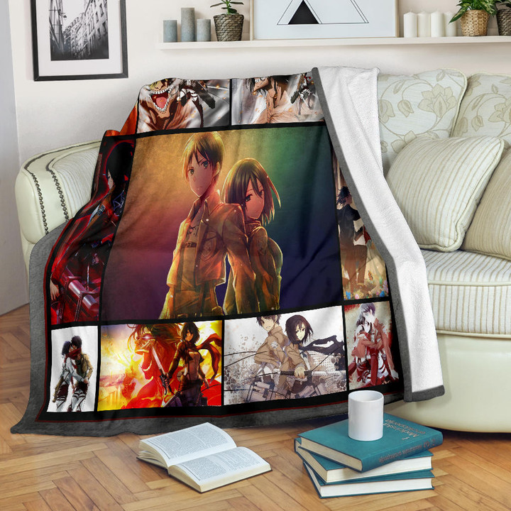 Eren And Mikasa Attack On Titan Fleece Blanket Anime Home Decor Custom For Fans NA033004