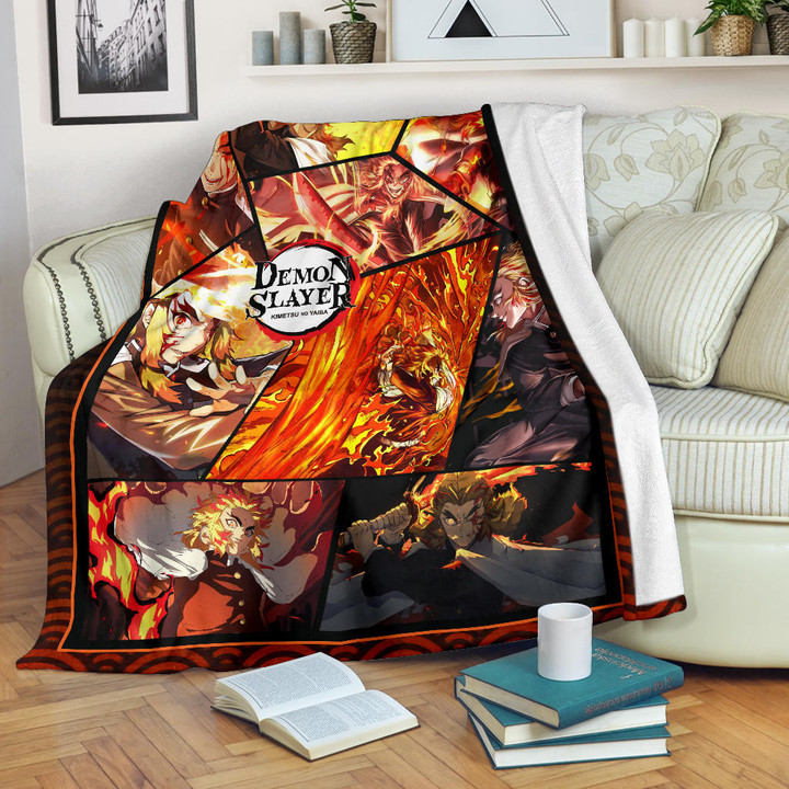 Kyojuro Rengoku Flame Hashira Demon Slayer Fleece Blanket Anime Home Decor Custom For Fans NA051002