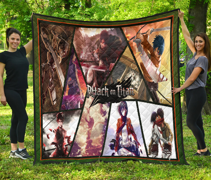 Eren Yeager And Mikasa Ackerman Attack On Titan Premium Quilt Blanket Anime Home Decor Custom For Fans NT052703