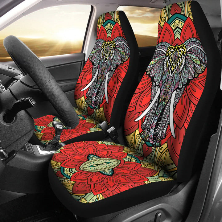 Elephant Artwork Car Seat Covers Mandala Car Accessories Custom For Fans AA22081102
