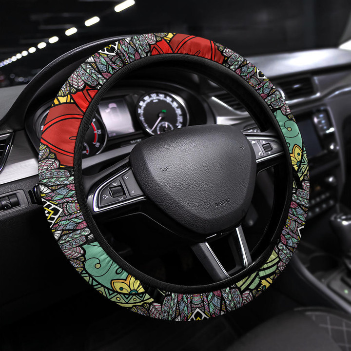 Elephant Artwork Steering Wheel Cover Mandala Car Accessories Custom For Fans AA22081102