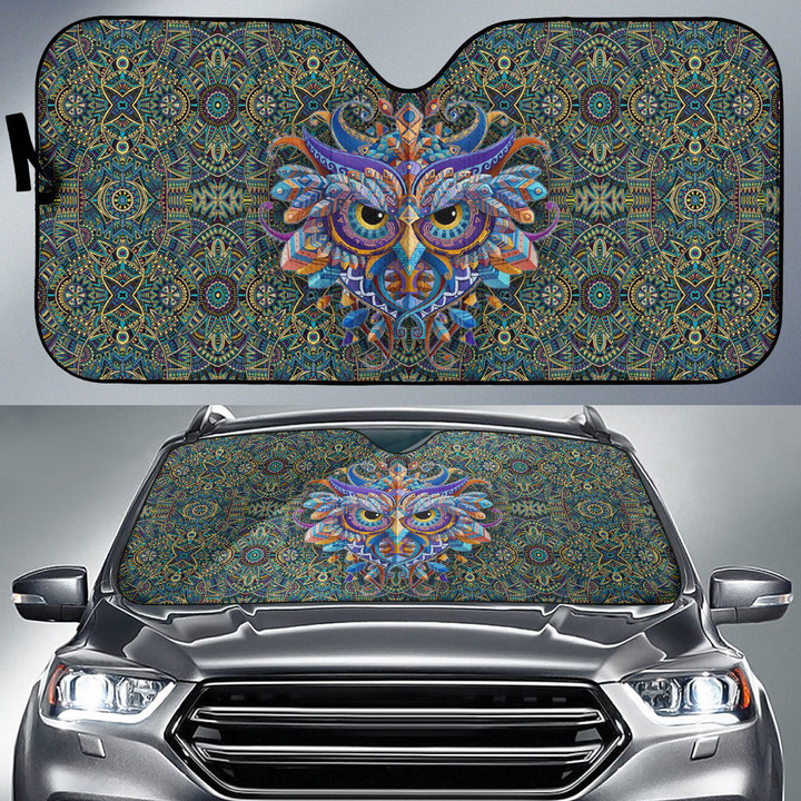 Abstract Owl Car Sun Shade Native American Car Accessories Custom For Fans AT22081806