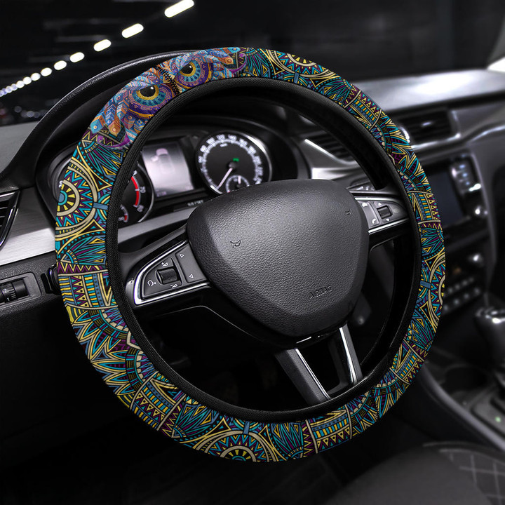Abstract Owl Steering Wheel Cover Native American Car Accessories Custom For Fans AT22081803