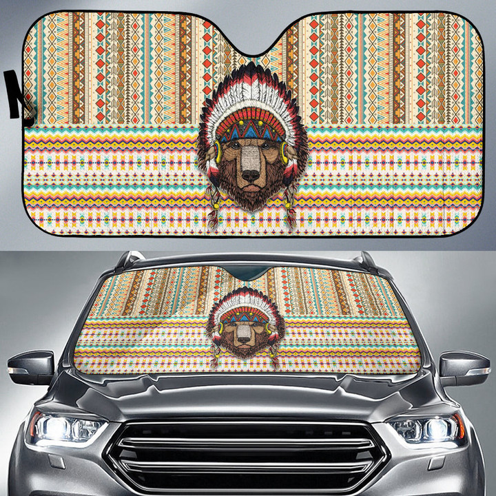 Abstract Lion Car Sun Shade Native American Car Accessories Custom For Fans AT22081804