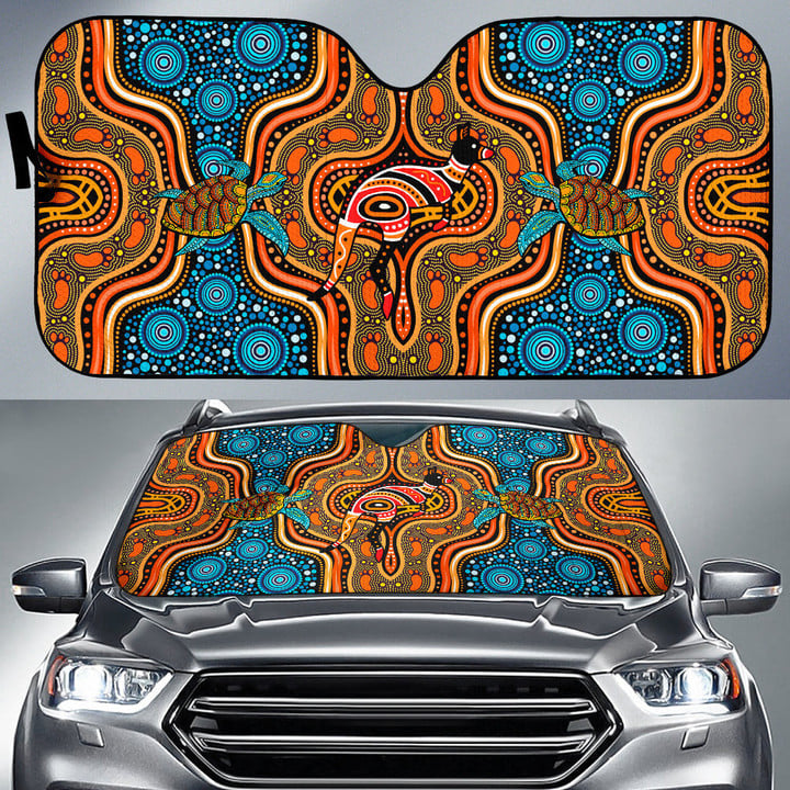 Abstract Kangaroo Car Sun Shade Aboriginal Australia Car Accessories Custom For Fans AA22082301