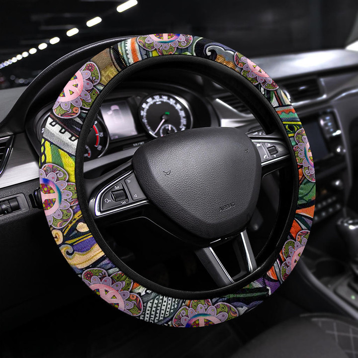 Peace Symbol Steering Wheel Cover Hippie Art Car Accessories Custom For Fans AT22082904