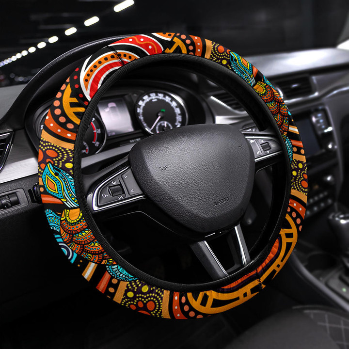 Abstract Kangaroo Steering Wheel Cover Aboriginal Australia Car Accessories Custom For Fans AA22082301