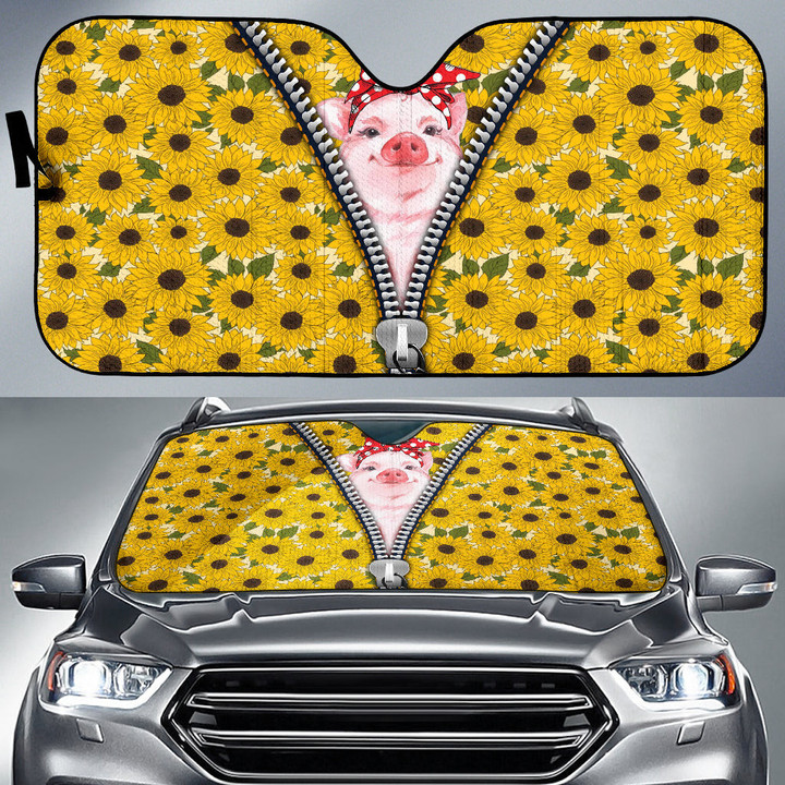 Pig With Sunflower Car Sun Shade Animal Car Accessories Custom For Fans AA22091504