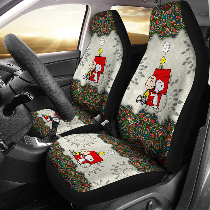 Snoopy Mandala Car Seat Covers Cartoon Car Accessories Custom For Fans AA22090704