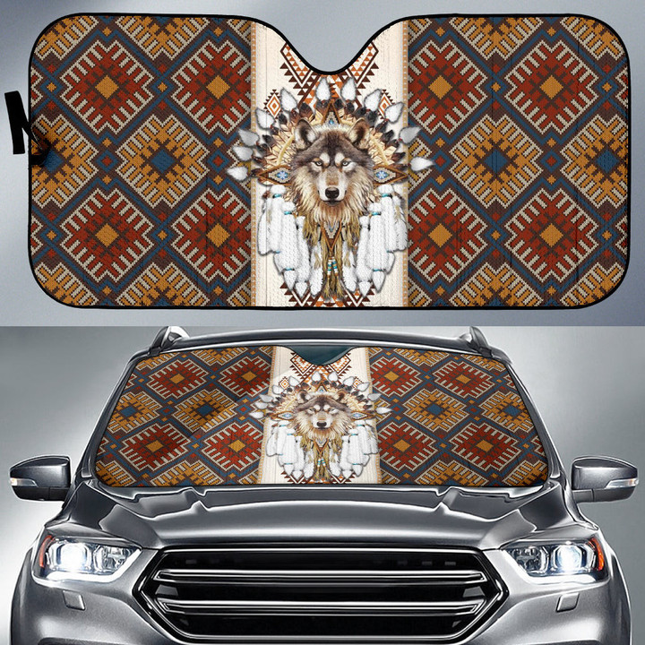 Abstract Wolf Car Sun Shade Native American Car Accessories Custom For Fans AT22081808