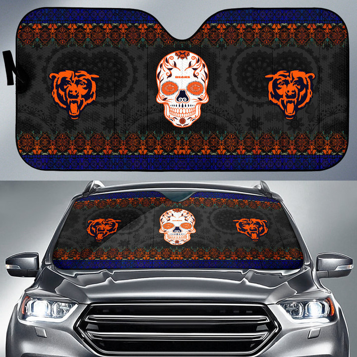 Chicago Bears American Football Club Skull Car Sun Shade NFL Car Accessories Custom For Fans AA22111604