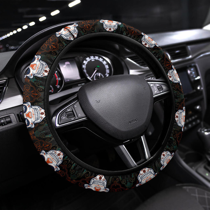 Denver Broncos American Football Club Skull Steering Wheel Cover NFL Car Accessories Custom For Fans AA22111713