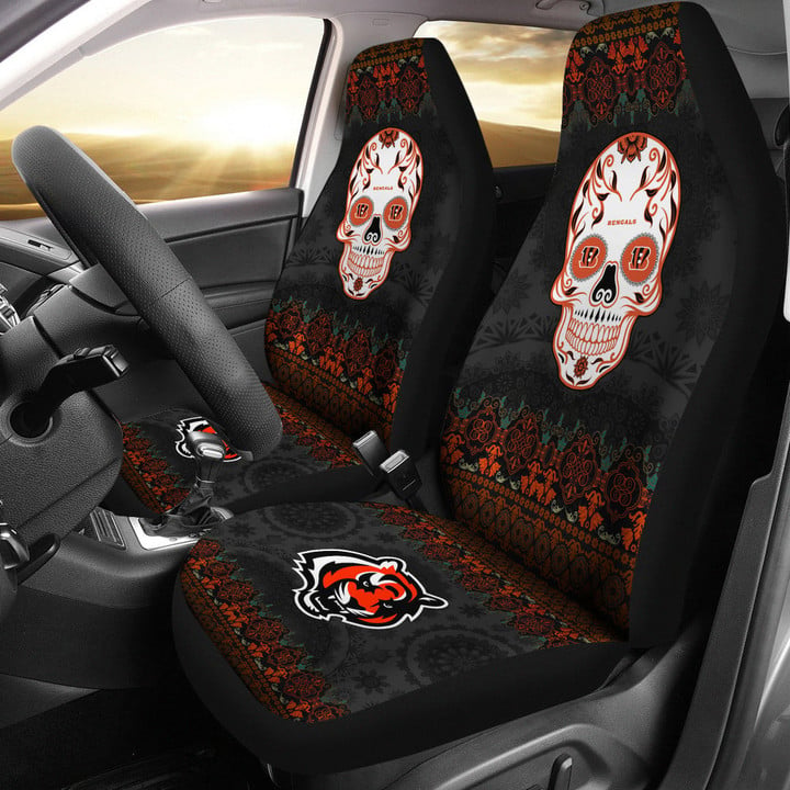 Cincinnati Bengals American Football Club Skull Car Seat Covers NFL Car Accessories Custom For Fans AA22111603