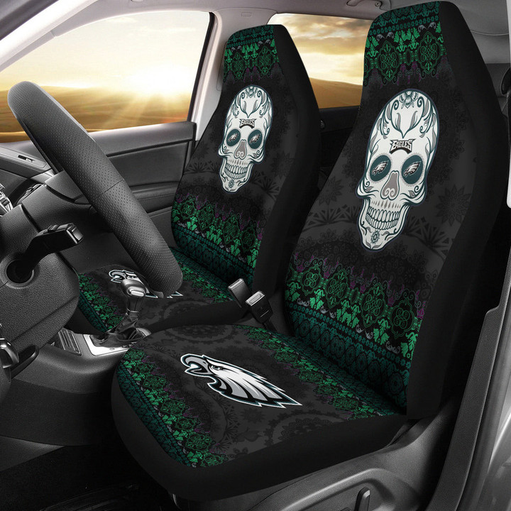 Philadelphia Eagles American Football Club Skull Car Seat Covers NFL Car Accessories Custom For Fans AA22111702