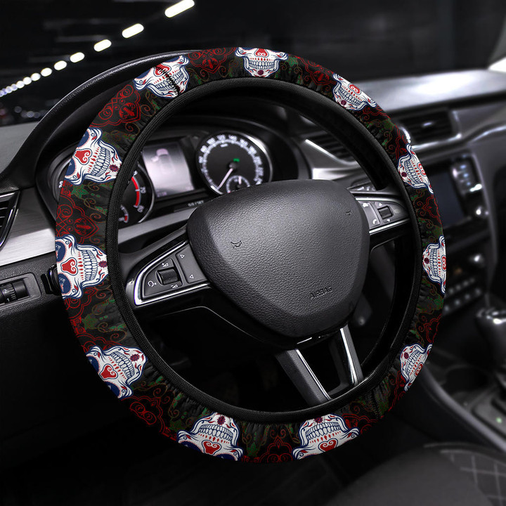 New England Patriots American Football Club Skull Steering Wheel Cover NFL Car Accessories Custom For Fans AA22111701