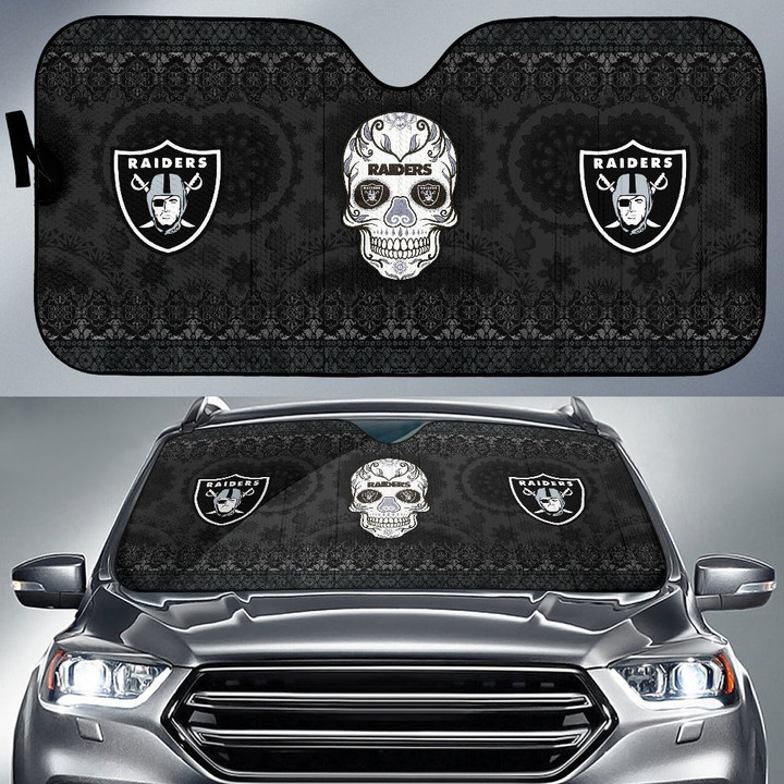 Las Vegas Raiders American Football Club Skull Car Sun Shade NFL Car Accessories Custom For Fans AA22111612
