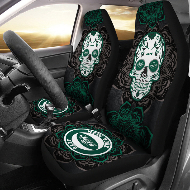 New York Jets Car Seat Covers NFL Skull Mandala New Style Car For Fan Ph221109-24