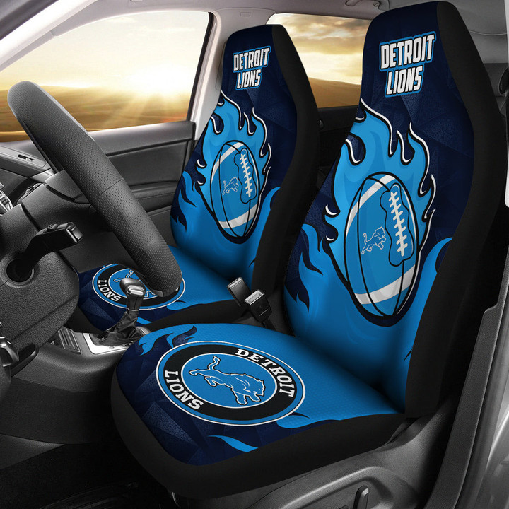 Detroit Lions Car Seat Covers Fire Ball Flying NFL Sport Custom For Fan Ph221119-11