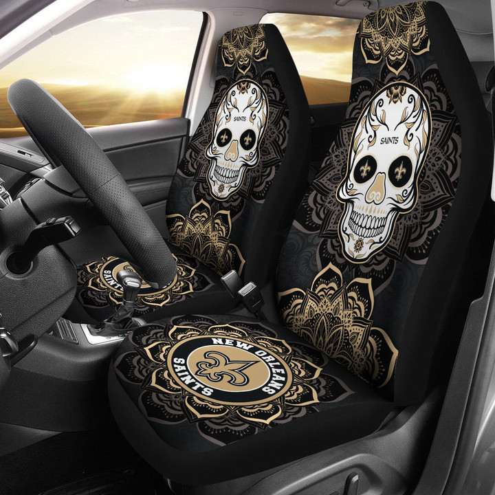 New Orleans Saints Car Seat Covers NFL Skull Mandala New Style Car For Fan Ph221109-22