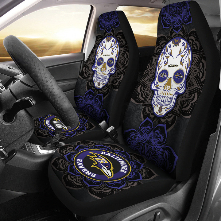 Baltimore Ravens Car Seat Covers NFL Skull Mandala New Style Car For Fan Ph221109-03