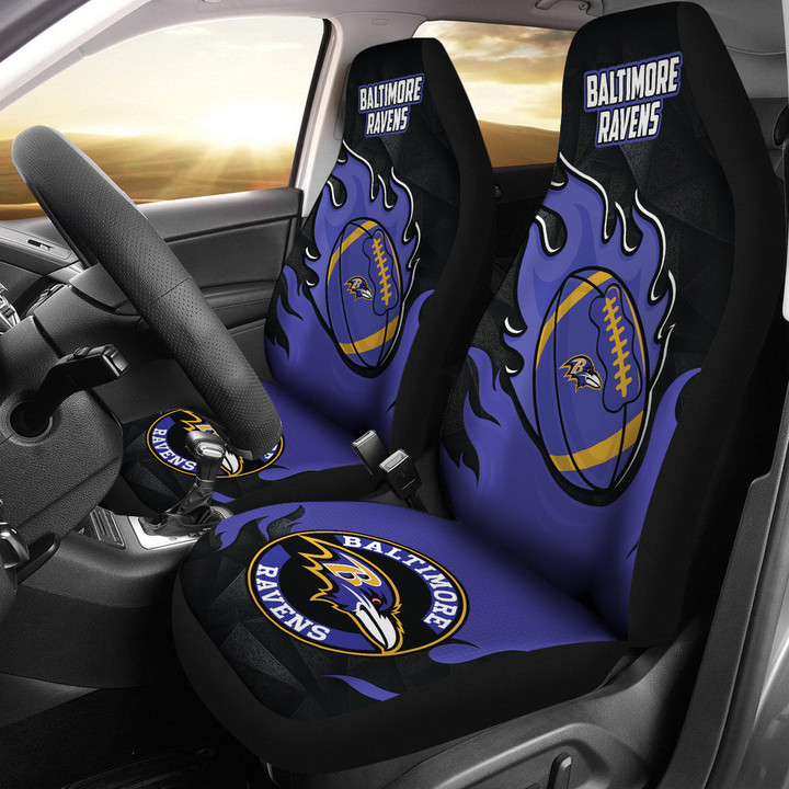 Baltimore Ravens Car Seat Covers Fire Ball Flying NFL Sport Custom For Fan Ph221119-03