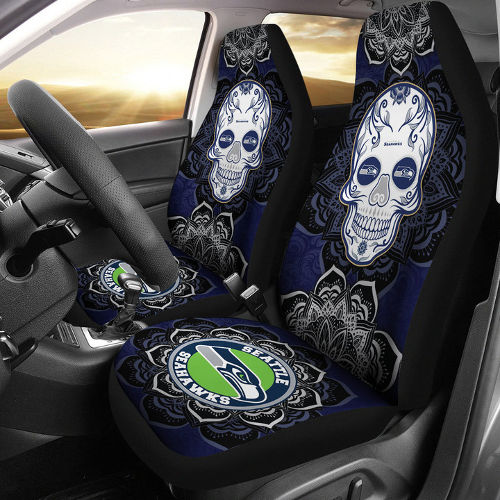 Seattle Seahawks Car Seat Covers NFL Skull Mandala New Style Car For Fan Ph221109-29
