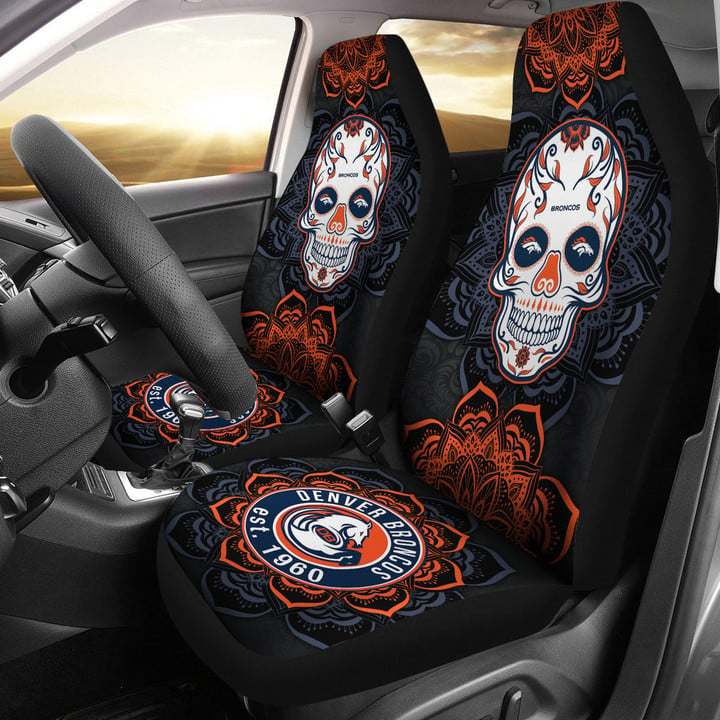 Denver Broncos Car Seat Covers NFL Skull Mandala New Style Car For Fan Ph221109-10