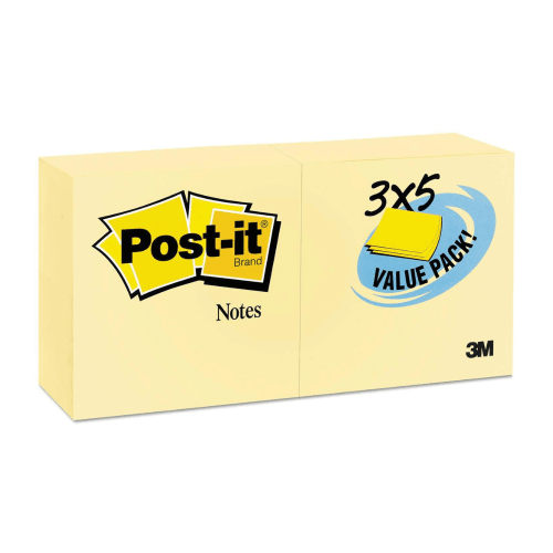 Post-it Notes, Original Pads In Canary Yellow, 3 x 5, 50/Pad - 24 Pads/Pack