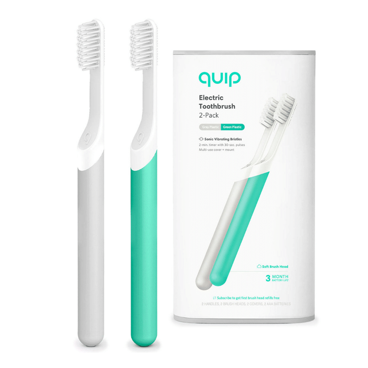 [SET OF 2] - Quip Electric Toothbrush, Green Plastic + Gray Plastic (2 pk.)