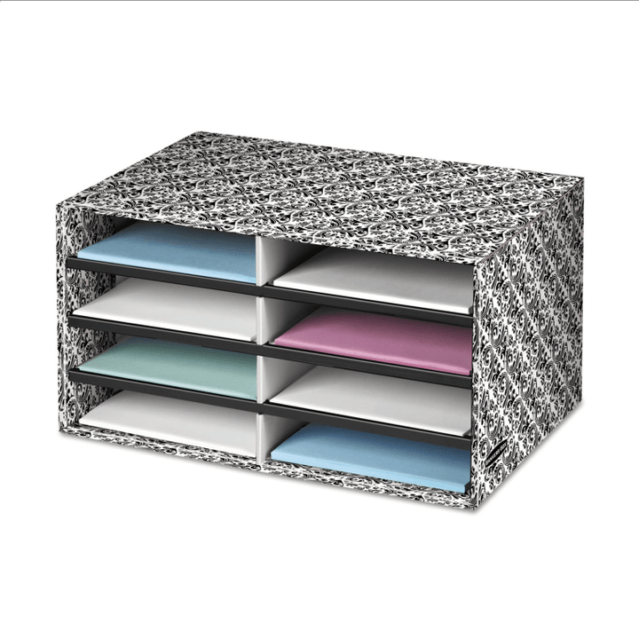[SET OF 2] - Bankers Box Decorative Eight Compartment Literature Sorter, Letter Size, White/Black Brocade