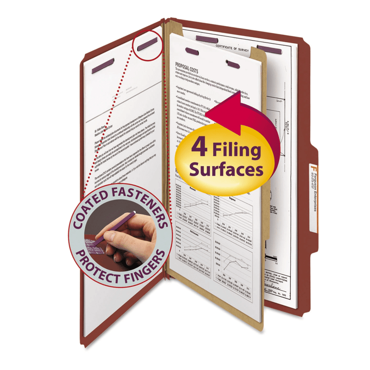 [SET OF 2] - Smead 2/5 Cut Self Tab Pressboard Classification Folders, Four Sections, Legal, Red, 10ct.