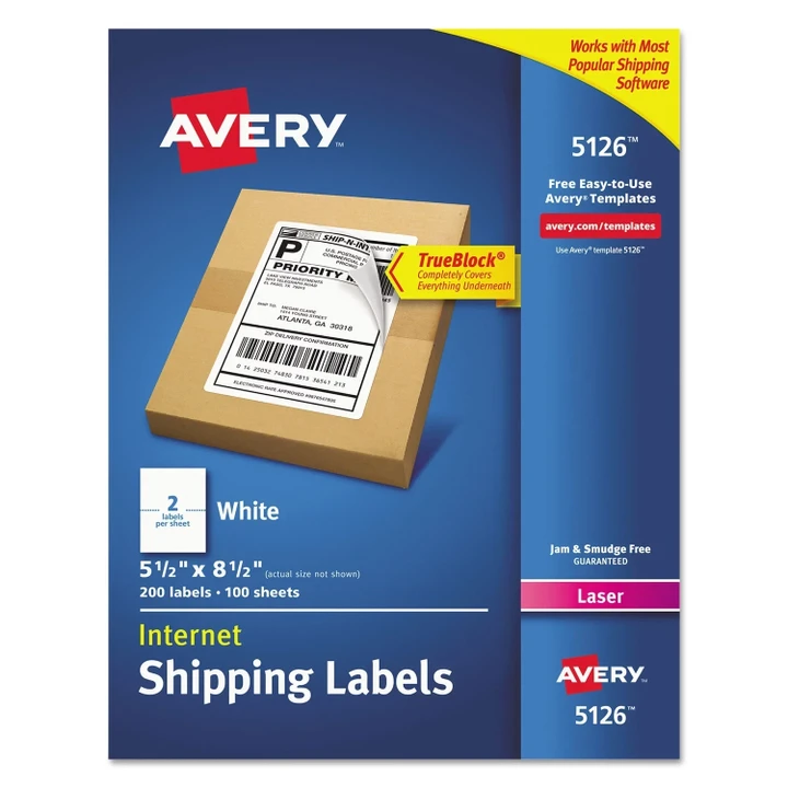 [SET OF 2] - Avery Shipping Labels w/ TrueBlock Technology, Laser Printers, 5.5 x 8.5, White, 2/Sheet, 100 Sheets/Box