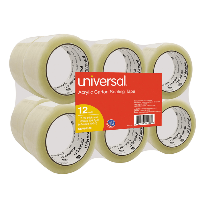 [SET OF 2] - Universal General-Purpose Acrylic Box Sealing Tape, 48mm x 100m, 3" Core, Clear, 12/Pack