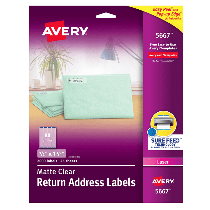 [SET OF 2] - Avery Matte Clear Easy Peel Mailing Labels w/ Sure Feed Technology, Laser Printers, 0.5 x 1.75, Clear, 80/Sheet, 25 Sheets/Box