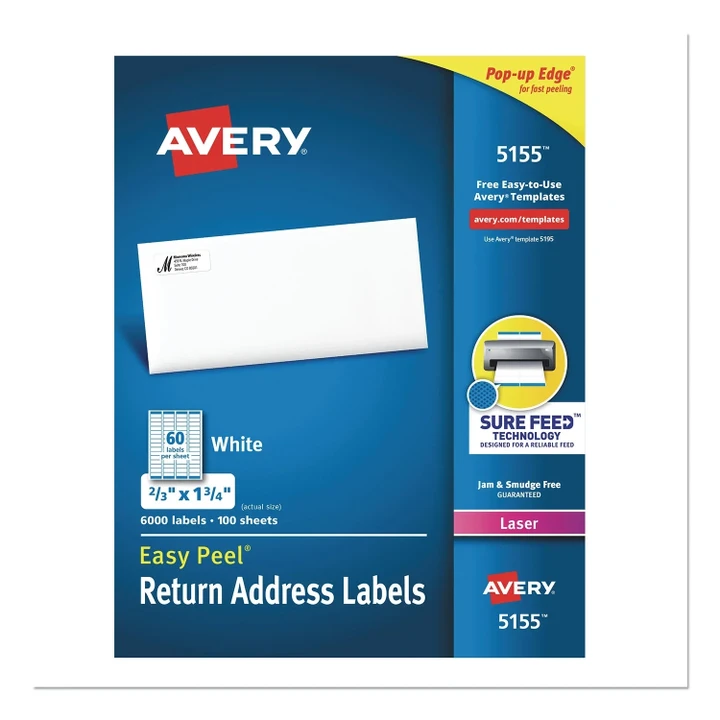 [SET OF 2] - Avery Easy Peel White Address Labels w/ Sure Feed Technology, Laser Printers, 0.66 x 1.75, White, 60/Sheet, 100 Sheets/Pack