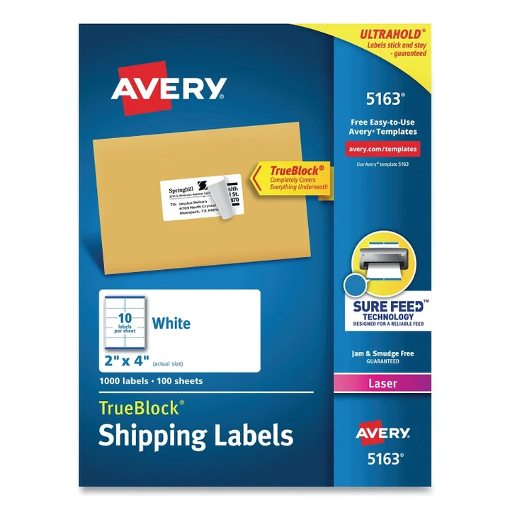 [SET OF 2] - Avery Shipping Labels w/ TrueBlock Technology, Laser Printers, 2 x 4, White, 10/Sheet, 100 Sheets/Box