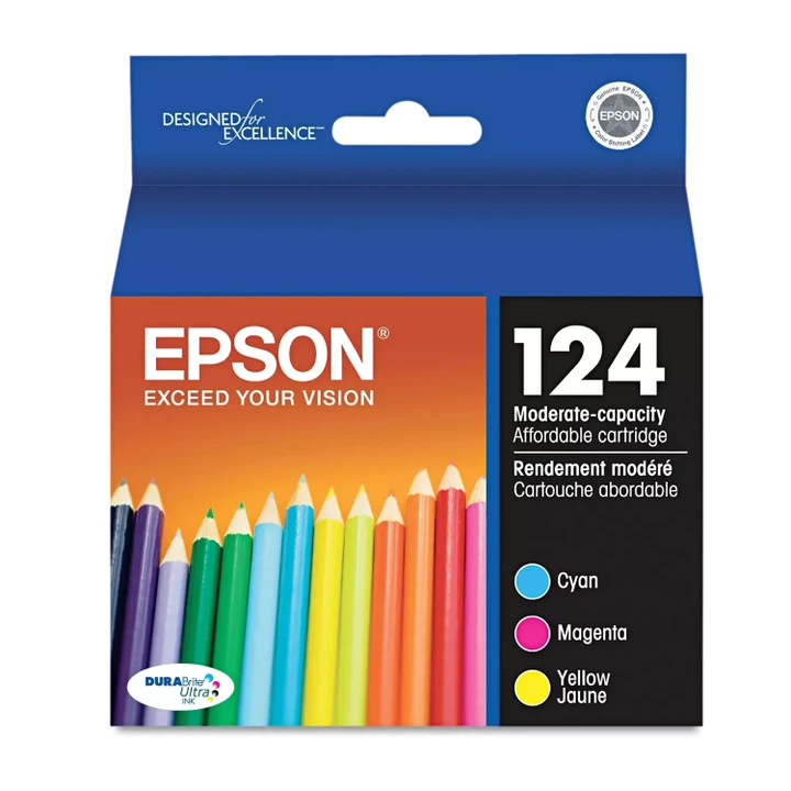 [SET OF 2] - Epson 124 Moderate Capacity Ink, Cyan/Magenta/Yellow (T124520, 3 pk.)