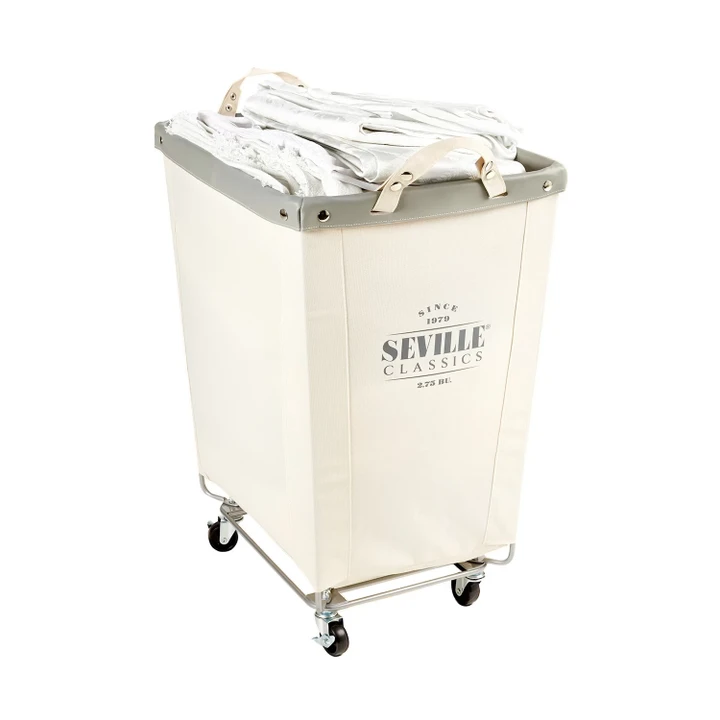 [SET OF 2] - Seville Classics Commercial Heavy-Duty Canvas Laundry Hamper with Wheels