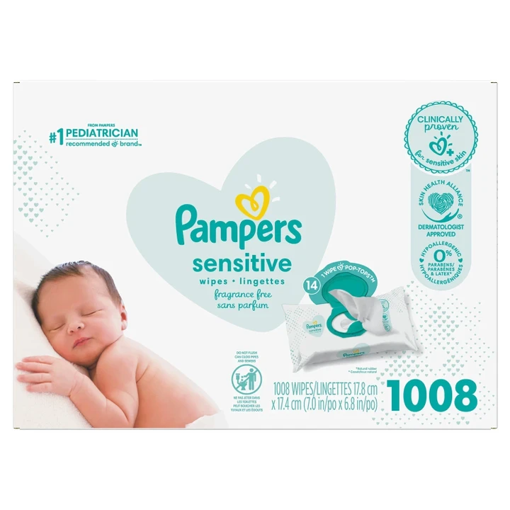 [SET OF 2] - Pampers Baby Wipes, Sensitive Perfume Free, 14 Pop-Top Packs (1008 Wipes)