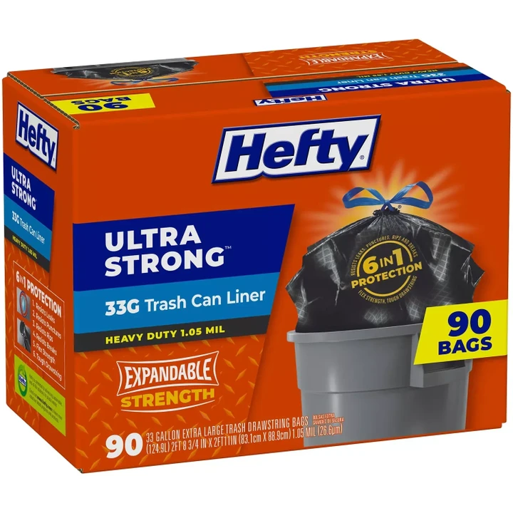 [SET OF 3] - Hefty Ultra Strong 33-Gallon Trash Bags (90 ct.)