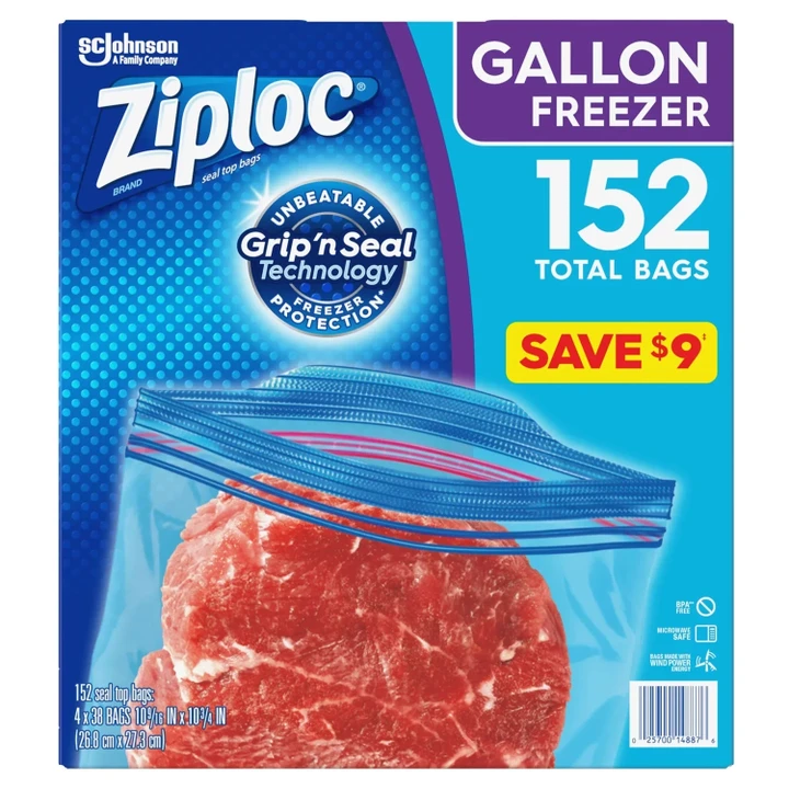 [SET OF 3] - Ziploc Easy Open Tabs Freezer Gallon Bags (152 ct.)