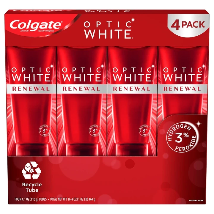 [SET OF 3] - Colgate Optic White Renewal High Impact White Teeth Whitening Toothpaste (4.1 oz., 4 pk.)